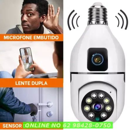 Câmera Lâmpada Dupla Lente Wifi Visão Noturna App Duas Lente - Foto 5