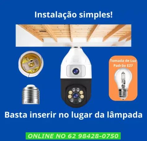 Câmera Lâmpada Dupla Lente Wifi Visão Noturna App Duas Lente - Foto 4