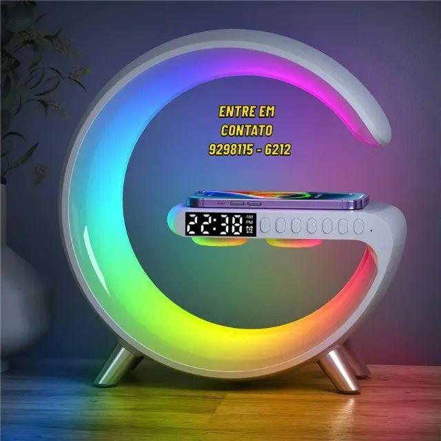 Luminária RGB 360 Caixa de Som Bluetooth Carregador Indução-Entregas 9h as 22h