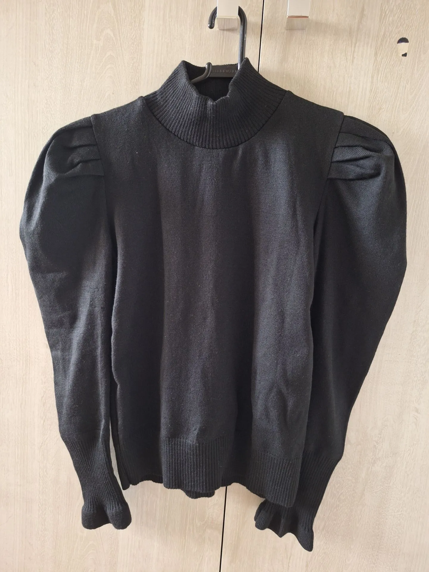Blusa de tricô, gola alta, manga longa de princesa