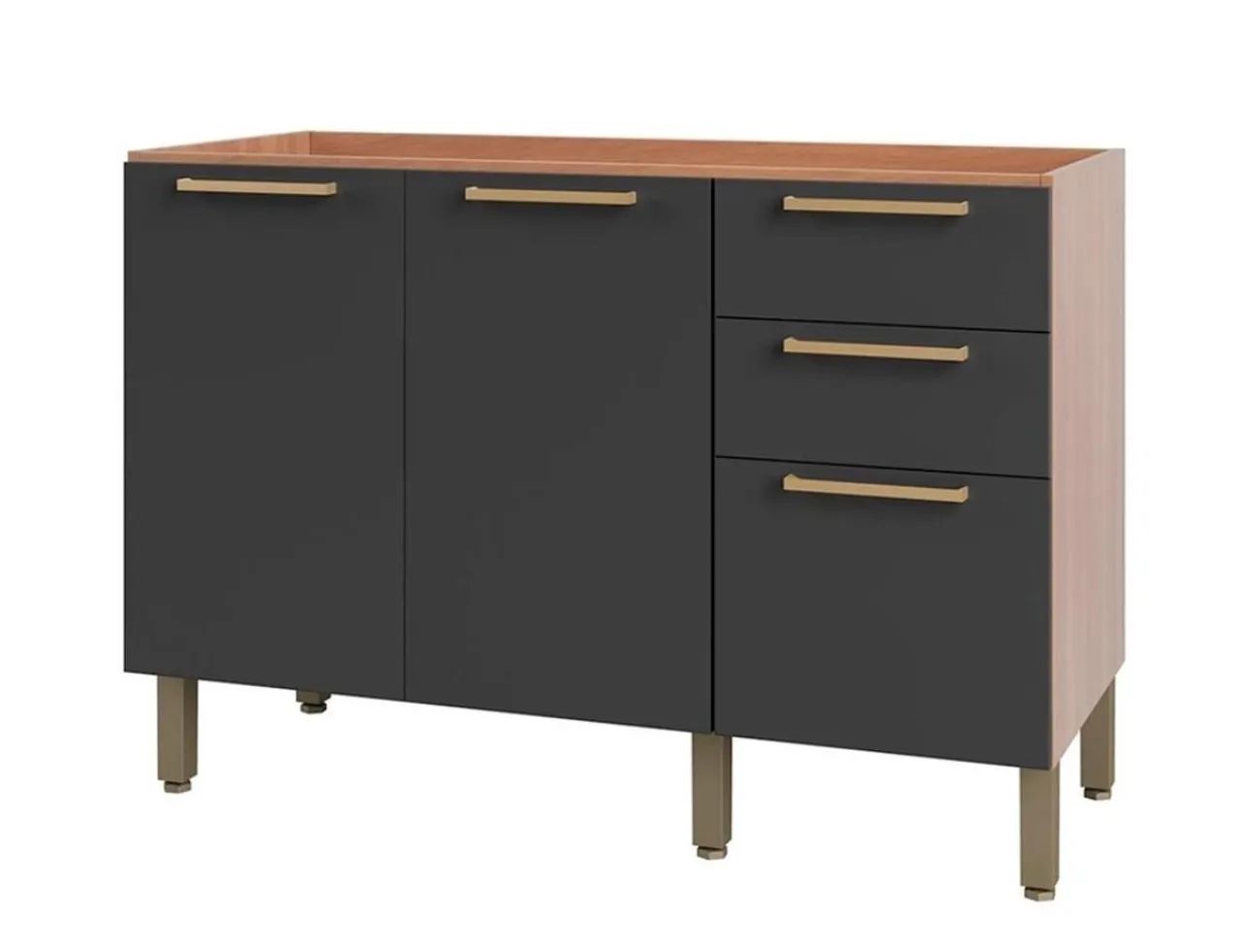 Balcão Cozinha 2Portas 3 Gavetas grfite/Madeira