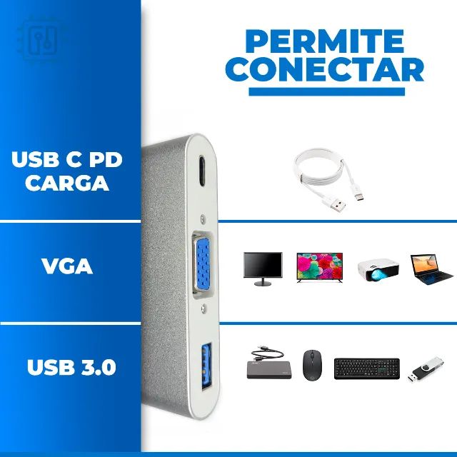 Cabo adaptador USB tipo C para VGA com USB 3.0 USB-C PD Macbook Notebook Smartphone - Foto 4