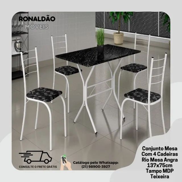 Conjunto Mesa Com 4 Cadeiras Rio 137x65cm Teixeira - Entrega Rápida! 