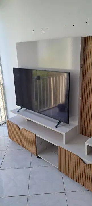Estante Home para TV até 55 Polegadas Impressão Ripada Cross Lukaliam Off White/Tauari - Foto 3
