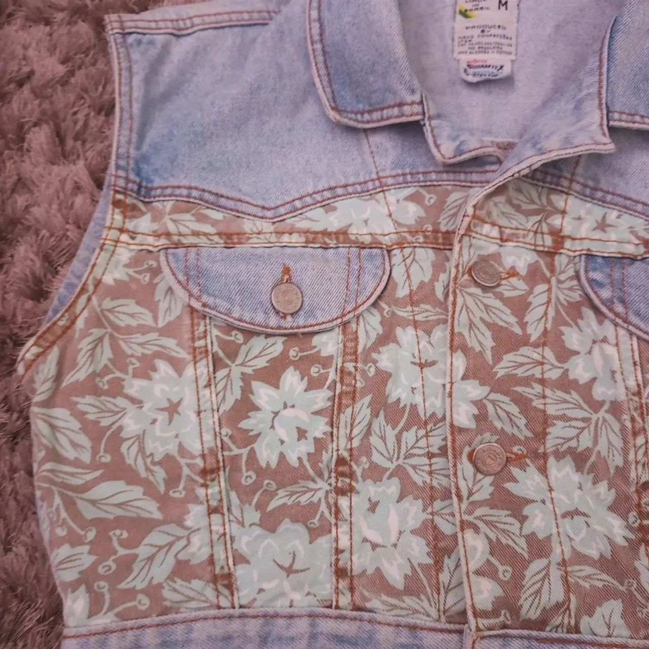 Colete croped Jeans Floral Vintage - Foto 2