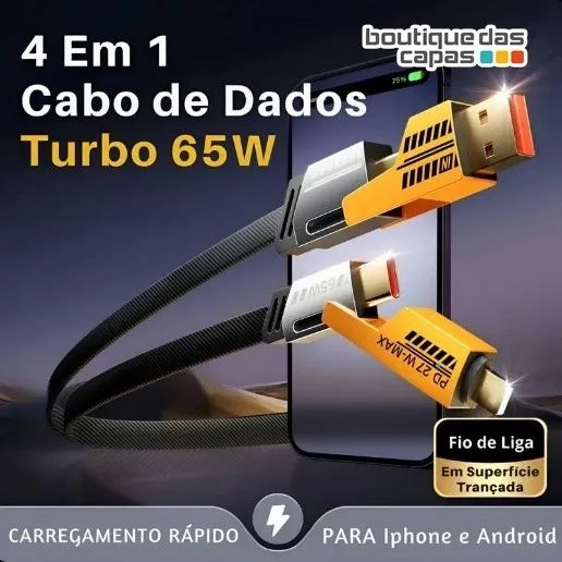 Cabo Usb Turbo 65w 4 Em 1 Tipo C X iPhone TIPOC X TIPO C 1,2m TURBO PEI-J80