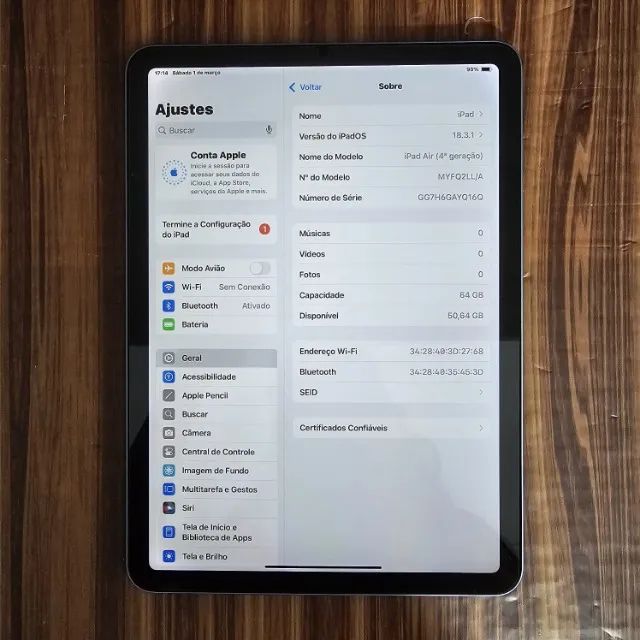 Apple iPad Air (4ª geração) Wi-Fi 64GB Sky Blue Bateria 100% Garantia Apple até 04/25