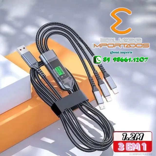 Cabo USB Carregador 3 em 1 TPC/V8/i8 100w