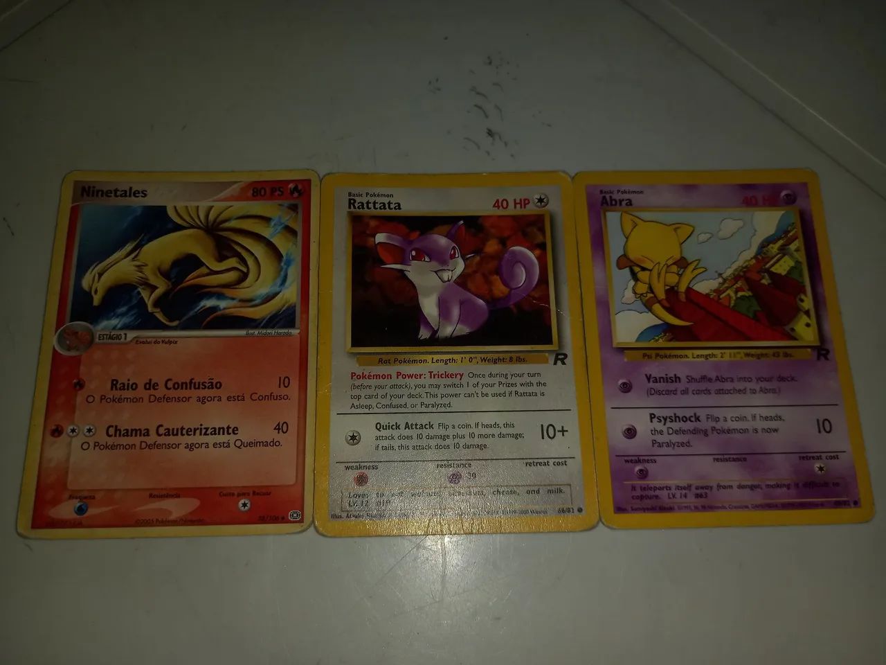 Cartas Pokémon Antigas - Ninetales, Rattata e Abra