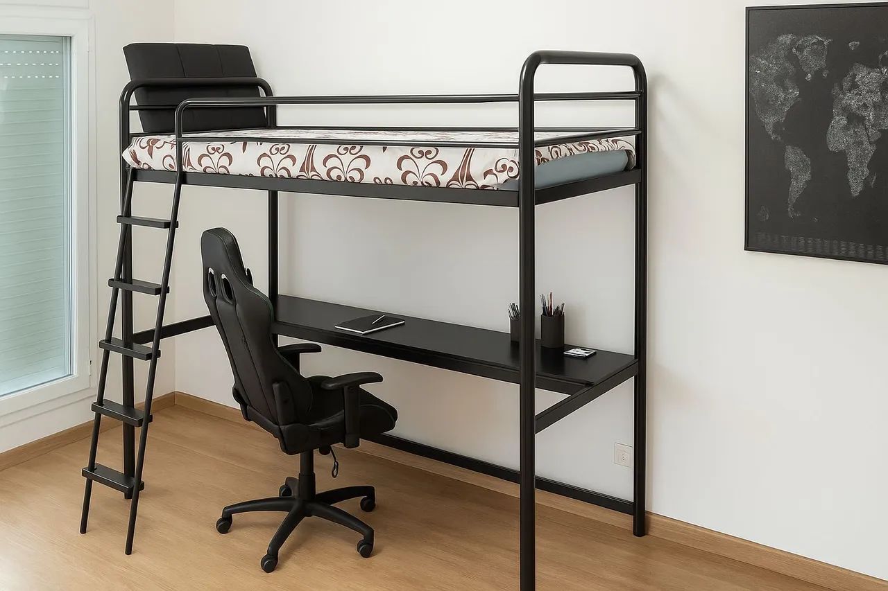 Cama solteiro com escrivaninha em aço - ideal para otimizar espaço<br> - Foto 2