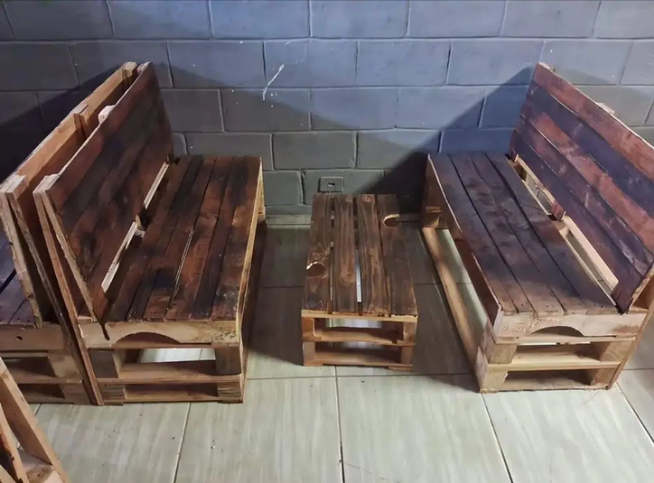 ALUGO Conjunto de bancos e mesa de pallet para narguilé ou comércios  - Foto 2