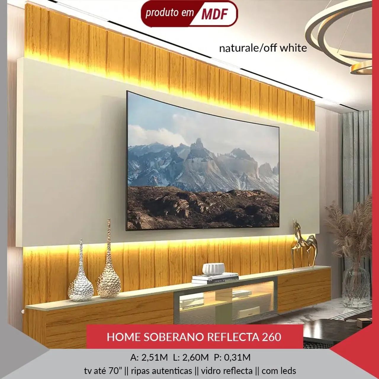 Painel para TV Home Soberano Reflecta 260 MDF Naturale