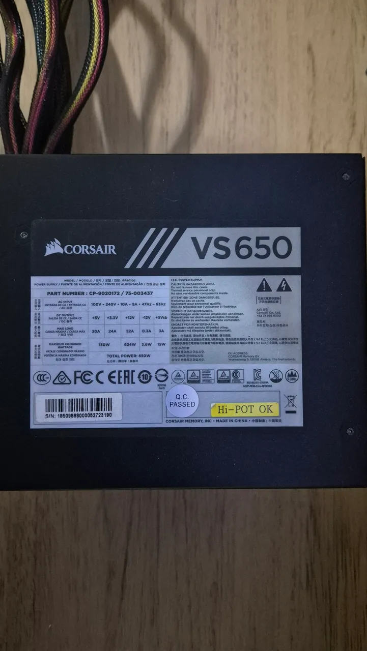 Fonte Corsair VS650 650W