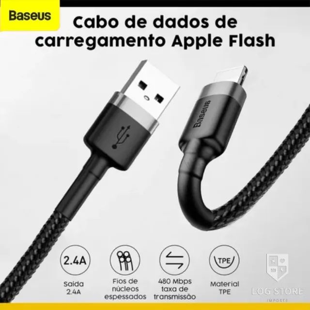  Cabo USB Baseus Para iPhone do 5 ao 14 Carregamento Rápido de 2.4A Dados e Carregamento - Foto 5