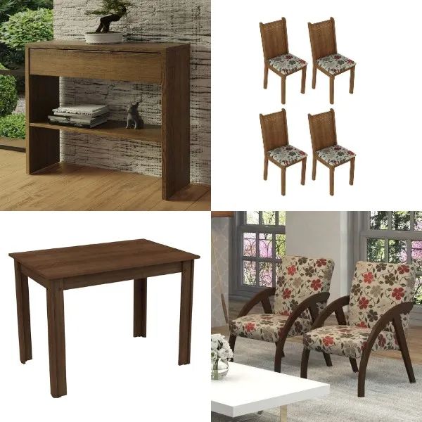 Conjunto de Mesa, Cadeiras, Aparador e Poltronas embalados - Preço de Dia das Mães