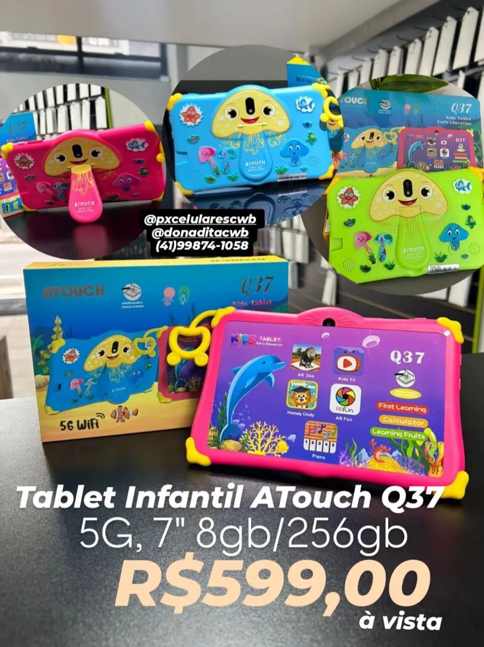 Tablet infantil Android Atouch novos 8/256 5g
