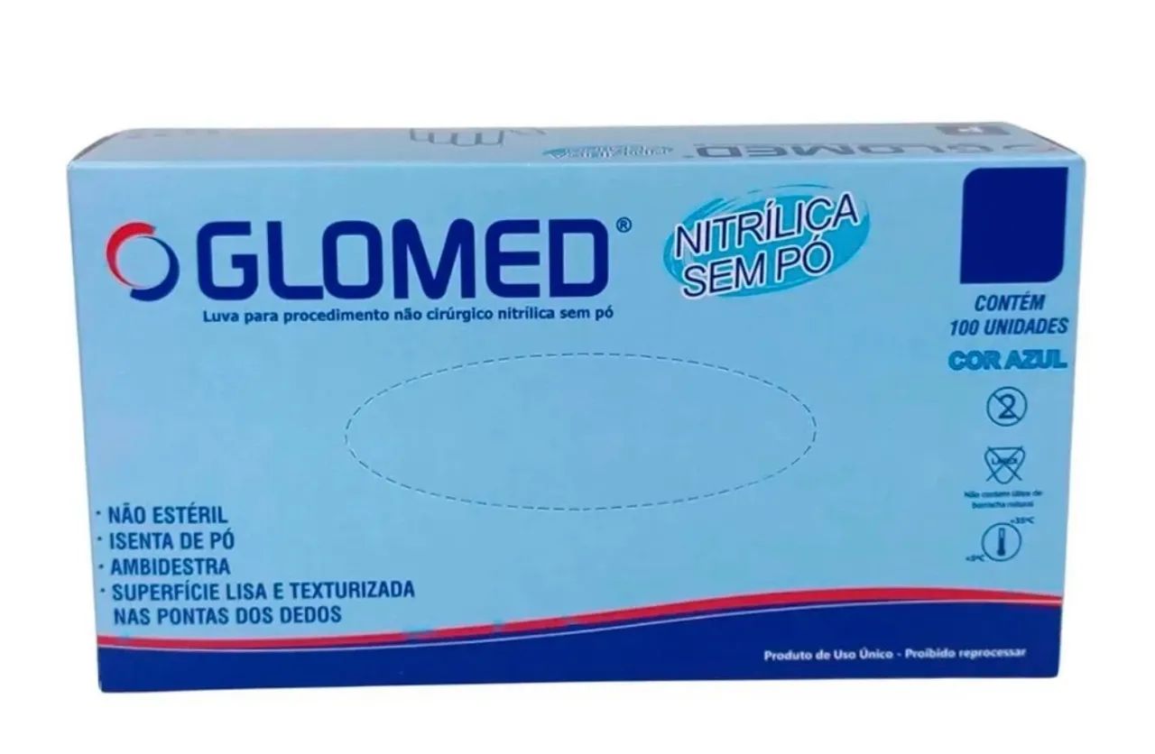 Luvas Nitrílicas Sem Pó G - 100 Unidades - Azul
