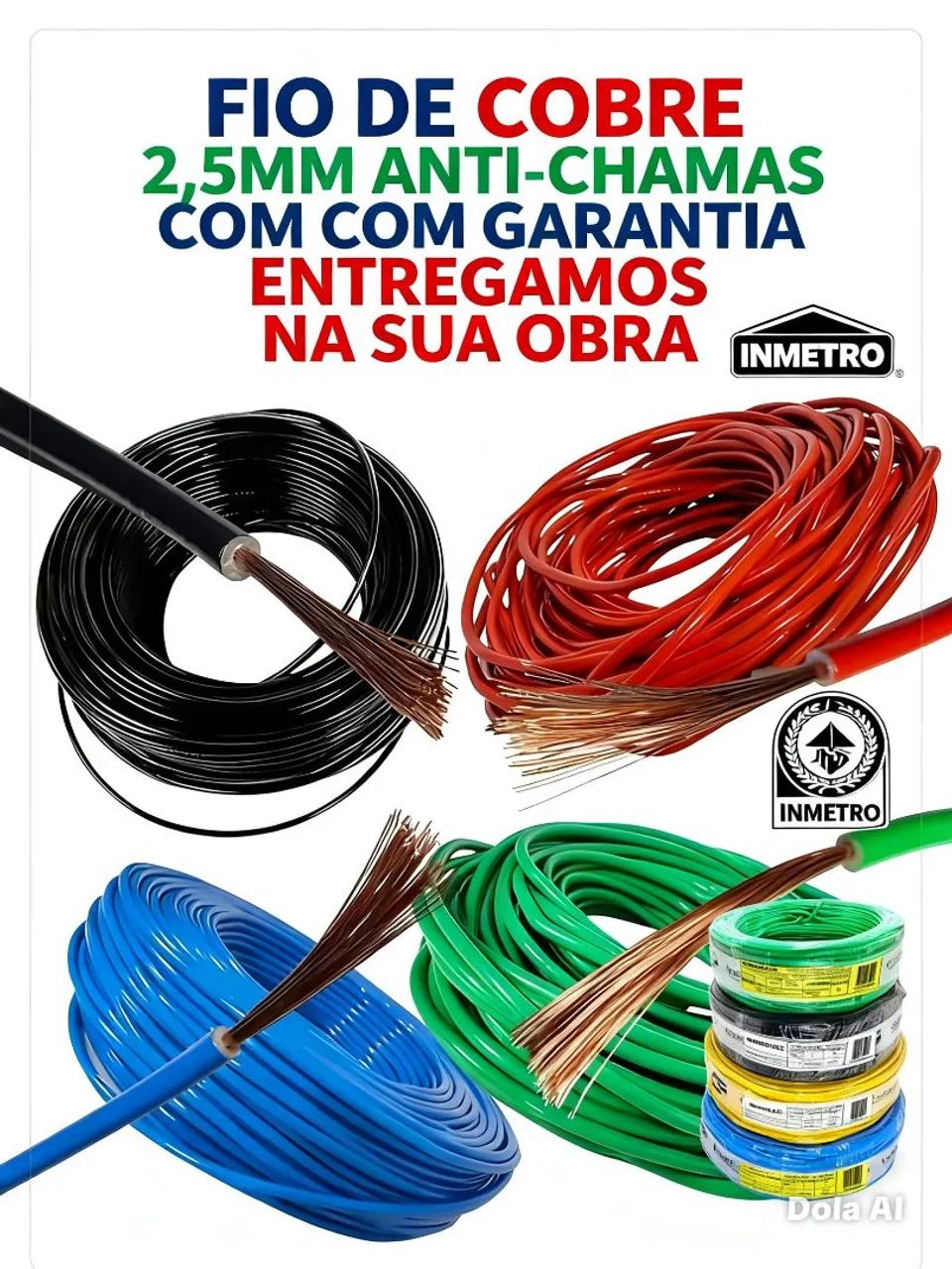 Fio de cobre 2,5mm rolo 100m anti-chamas