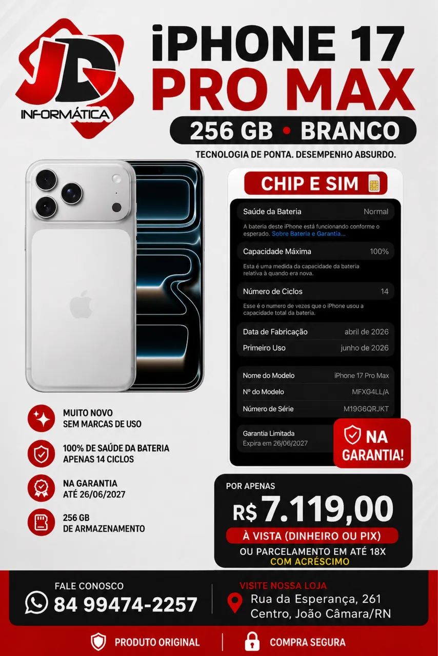 Smartphone para vender rápido  iPhone 17 pro max branco