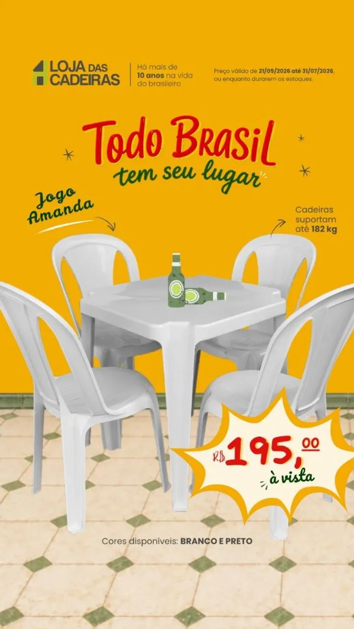 Jogo de Mesa e Cadeiras de Plástico Novas e Reforçadas 