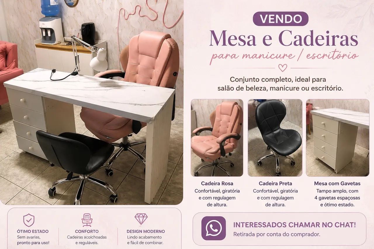 1 mesa e 2 cadeiras manicure ou nails designer usados 