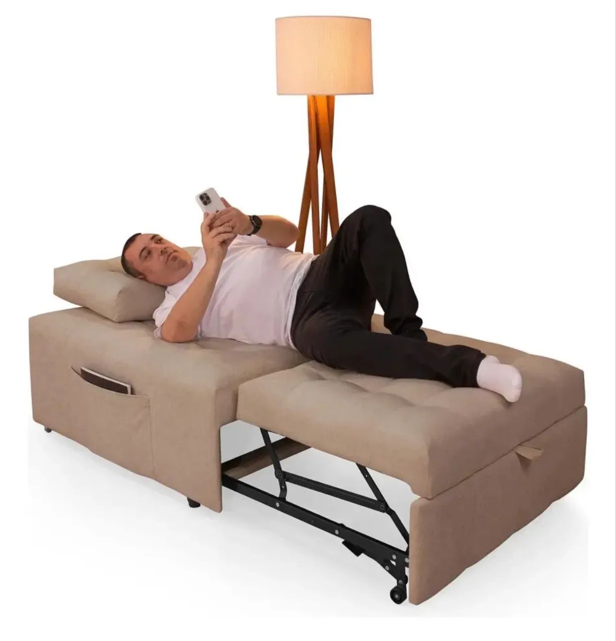 Sofá Puff Cama Solteiro Retrátil Cozy Bouclé  - Foto 5