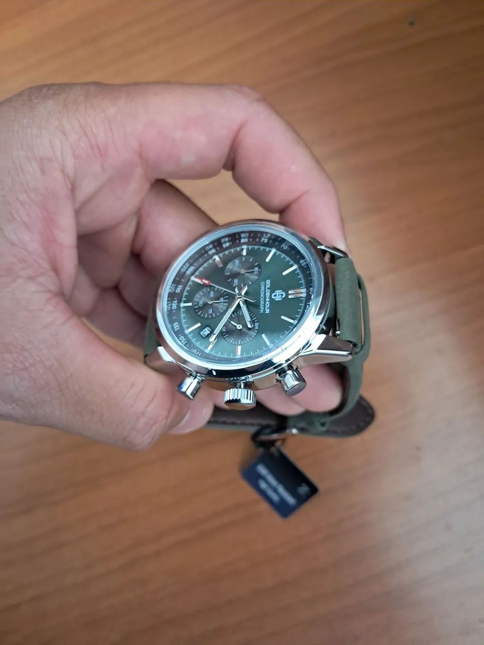 Relógio masculino Goldenhour verde estilo militar - Foto 4