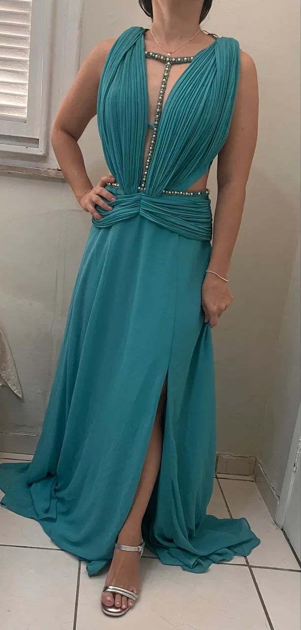 Vestido festa luxo verde P - Foto 5