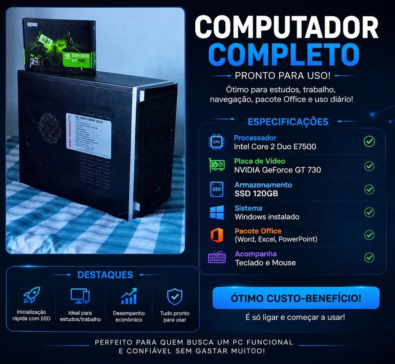 Computador com Placa de vídeo GT 730 Windows 10 já com pacote office 