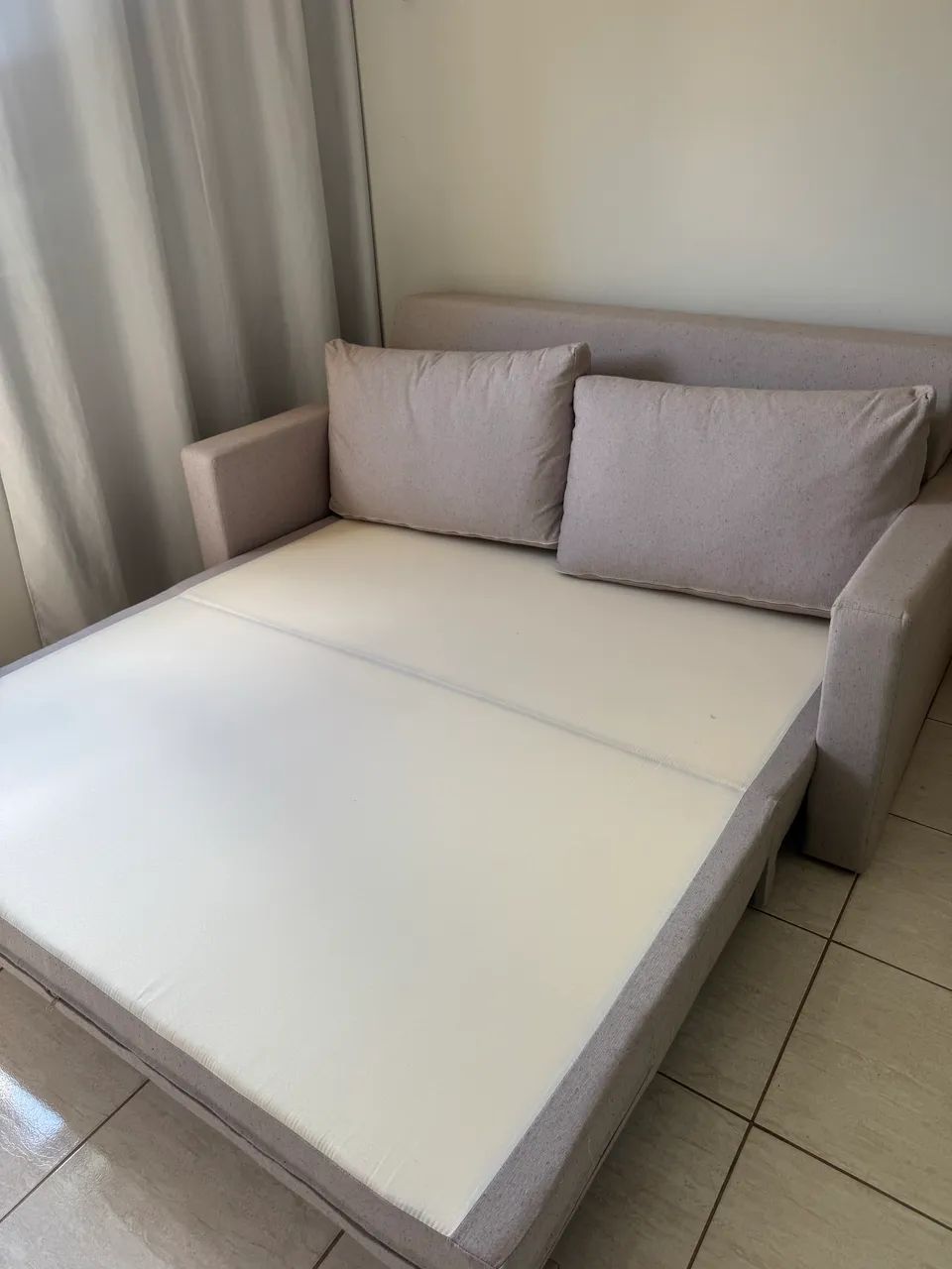  Sofá-Cama 3 Lugares Bege em Linho - Praticamente Novo - Foto 5