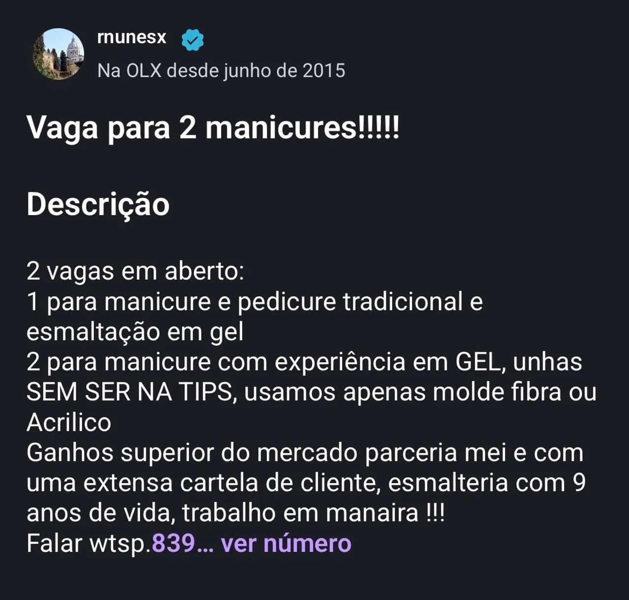 Vaga de manicure para gel e acrilico 