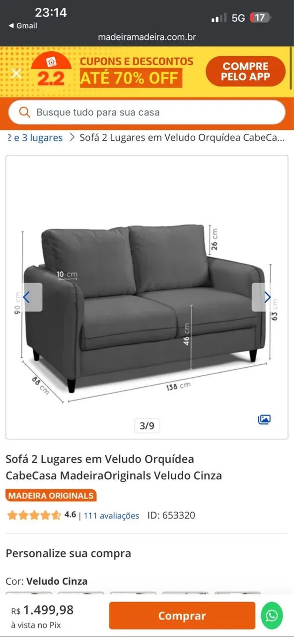 SOFÁ MOBLY 2 anos de uso INTACTO - Foto 2