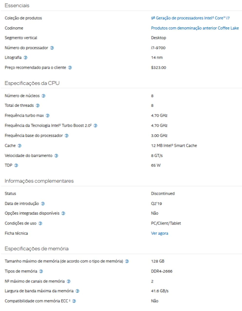 Processador Intel Core I7-9700 12 MB de cache, até 4,70 GHz. - Foto 4