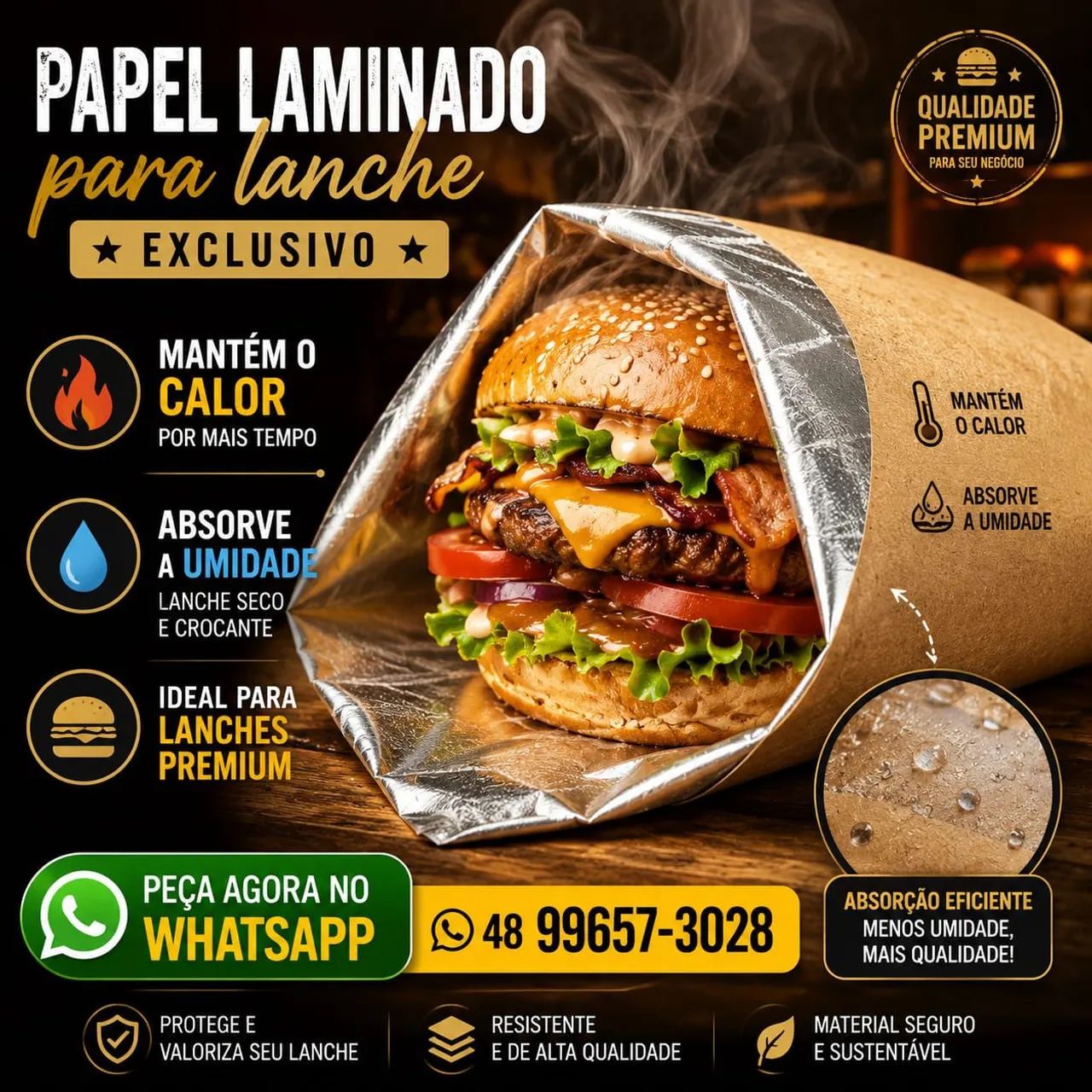 Papel alumínio laminado para lanche hamburguer mantém a temperatura  - Foto 3