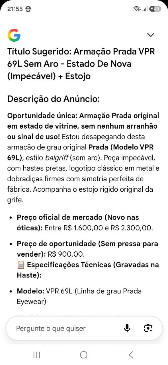 ARMAÇÃO PRADA ORIGINAL VPR 69L SEM ARO impecável  - Foto 4