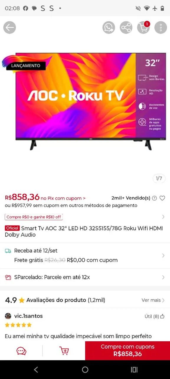 Tv 32 smart com nota fiscal