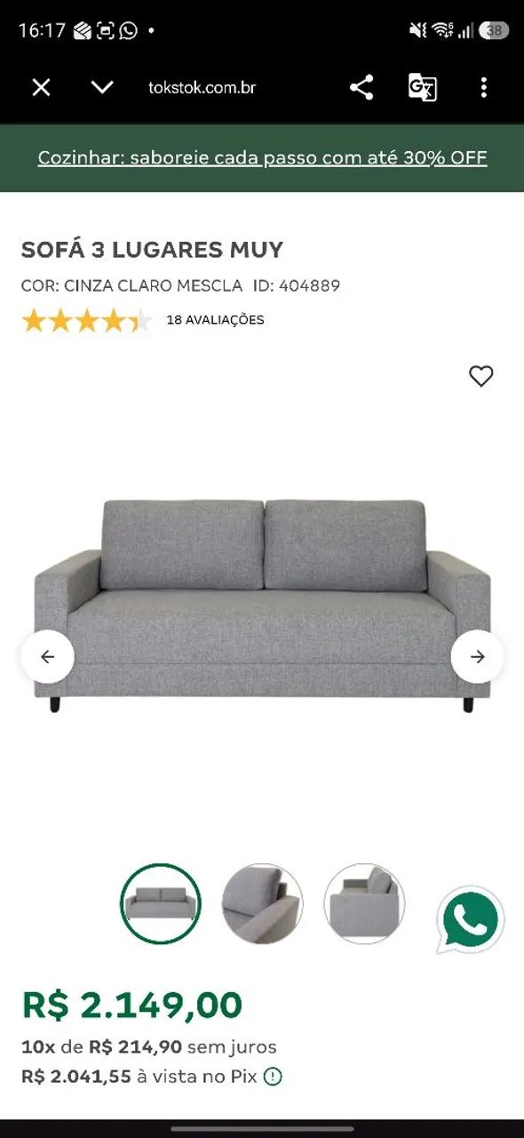 Sofá Tok&Stok Muy 3 Lugares - Cinza Mescla  - Foto 2