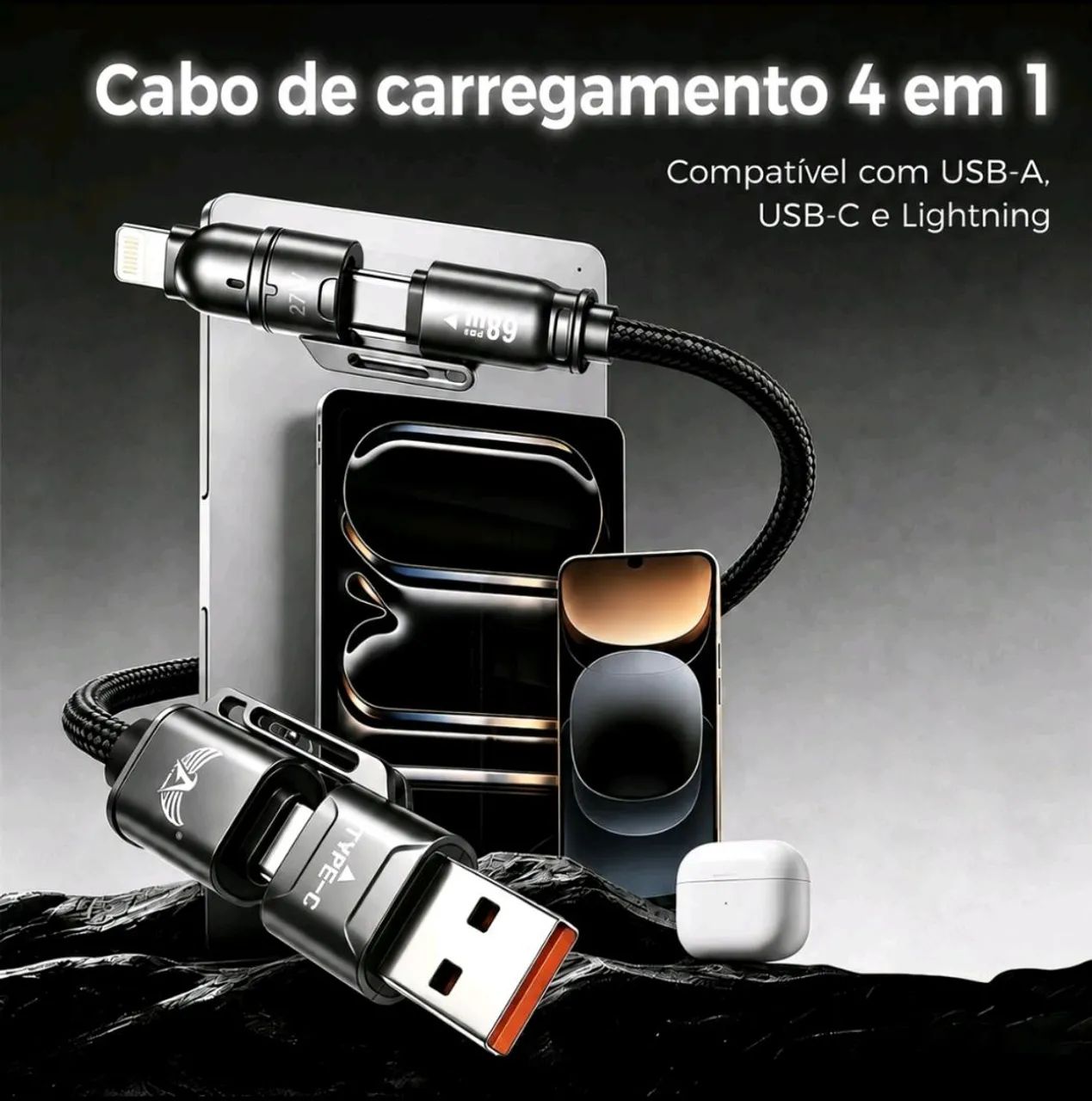 Cabo 4 em 1 Trançado 1,8 Metros - Foto 2