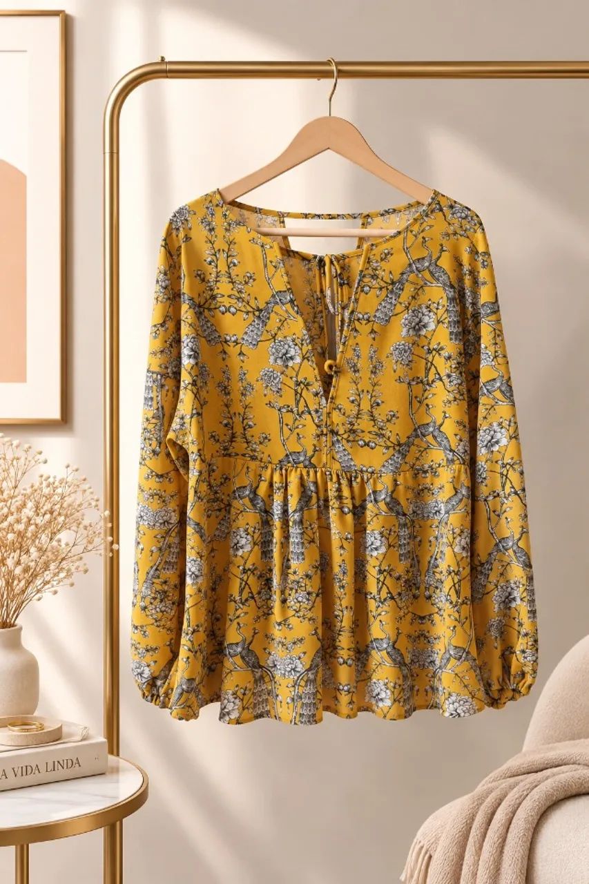 Bata na cor mostarda com estampas florais da Shoulder - Foto 2