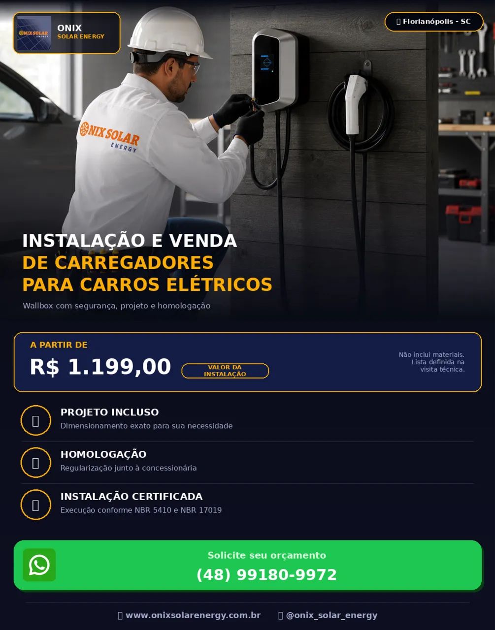 Instalação e venda de carregadores de carro elétrico 