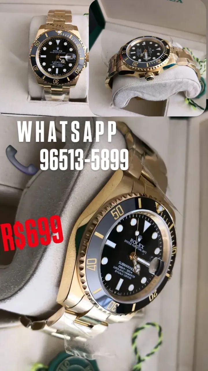 Relógio ROLEX SUBMARINER AUTOMÁTICO DOURADO MOSTRADOR PRETO - Foto 2