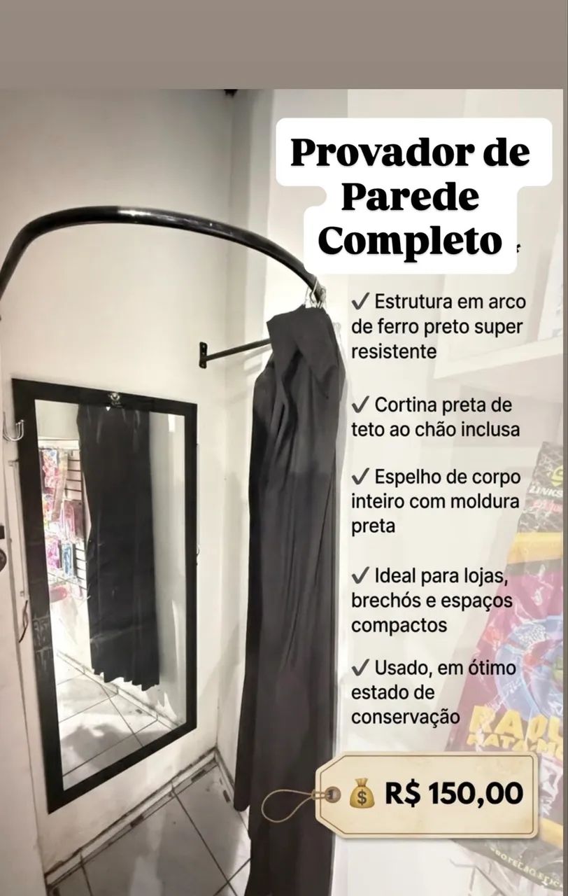 Provador de parede com cortina 