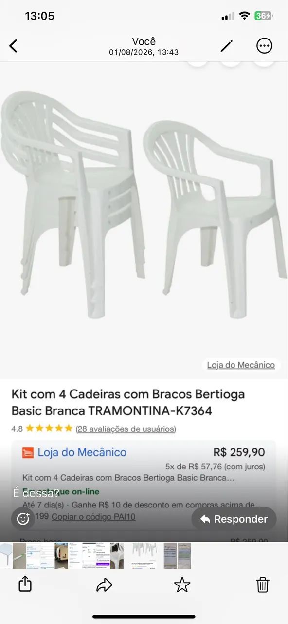 Kit com 04 cadeiras Tramontina branca 