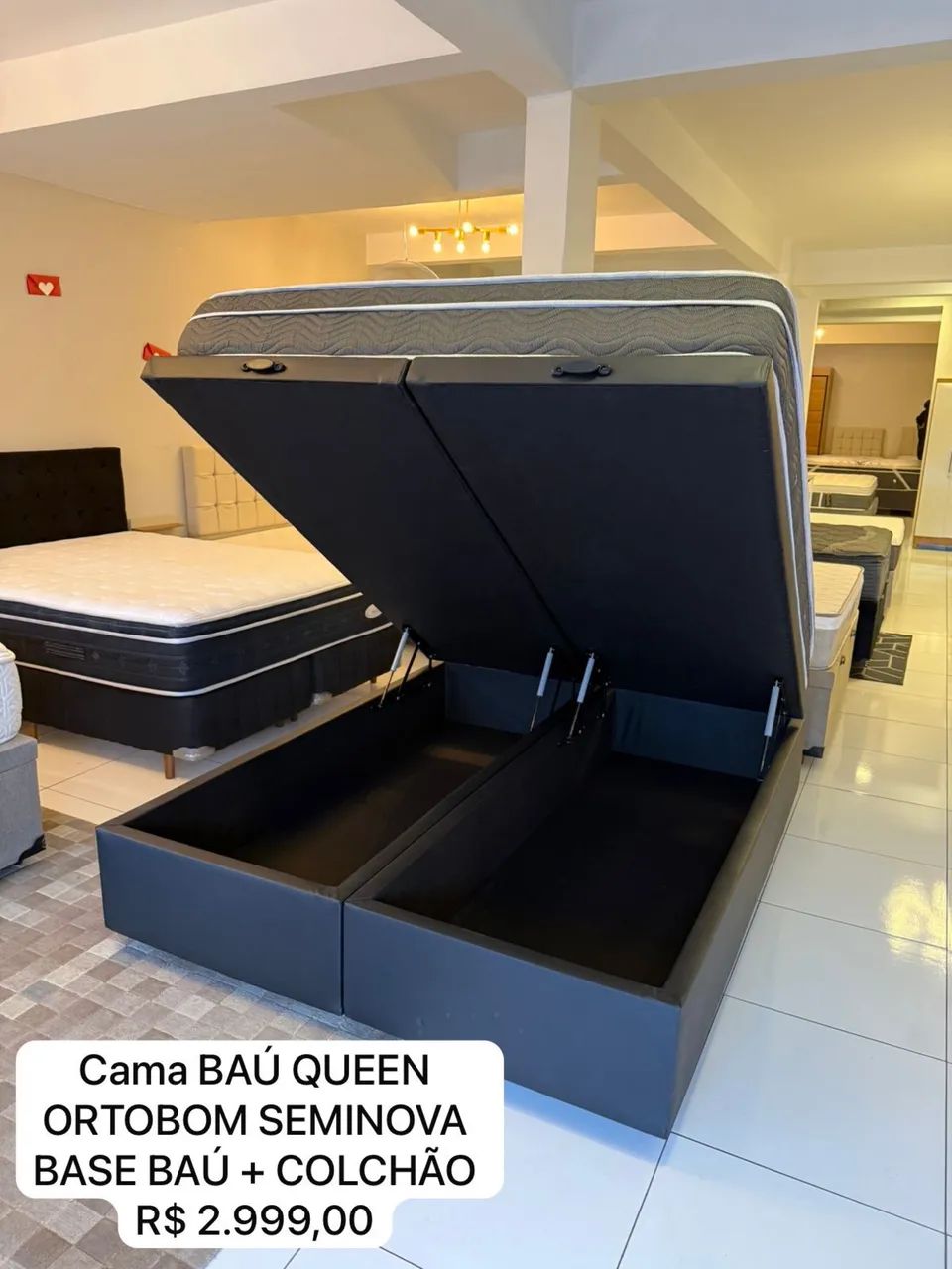 Cama box Queen COM BAÚ E COLCHÃO ORTOVOM - Entrego.  - Foto 3