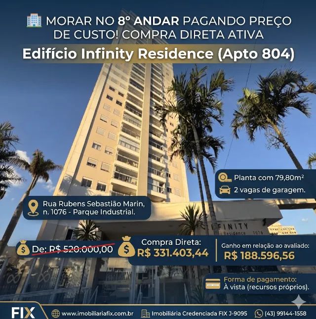 ? MORAR NO 8º ANDAR PAGANDO PREÇO DE CUSTO! COMPRA DIRETA ATIVA