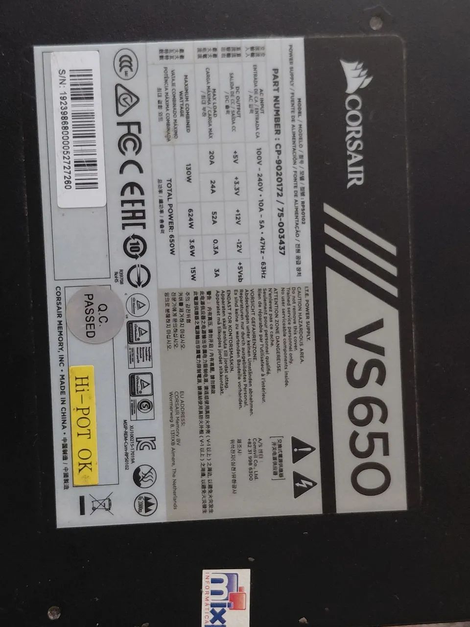 Fonte Corsair VS650 650W 80 Plus - Funcionando Perfeitamente - Foto 2
