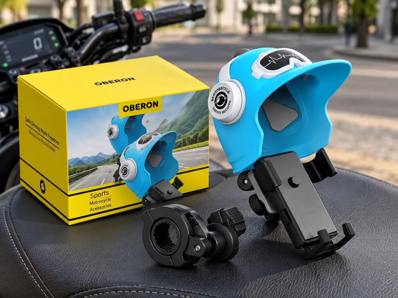Suporte de Celular para Moto com Quebra-Sol Mini Capacete Oberon