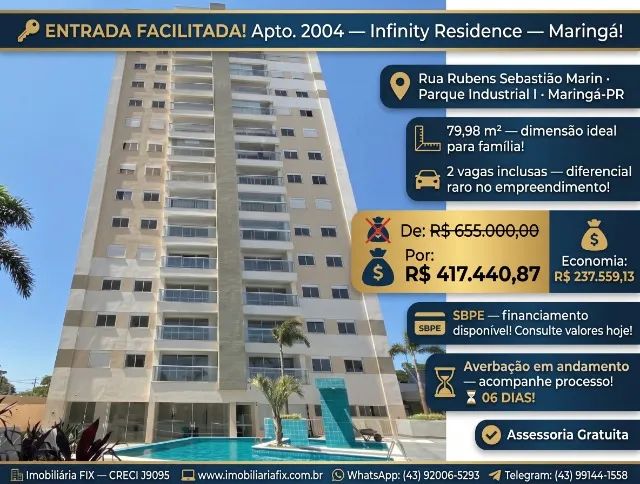 ? ENTRADA FACILITADA! Apto. 2004 ? Infinity Residence ? Maringá!