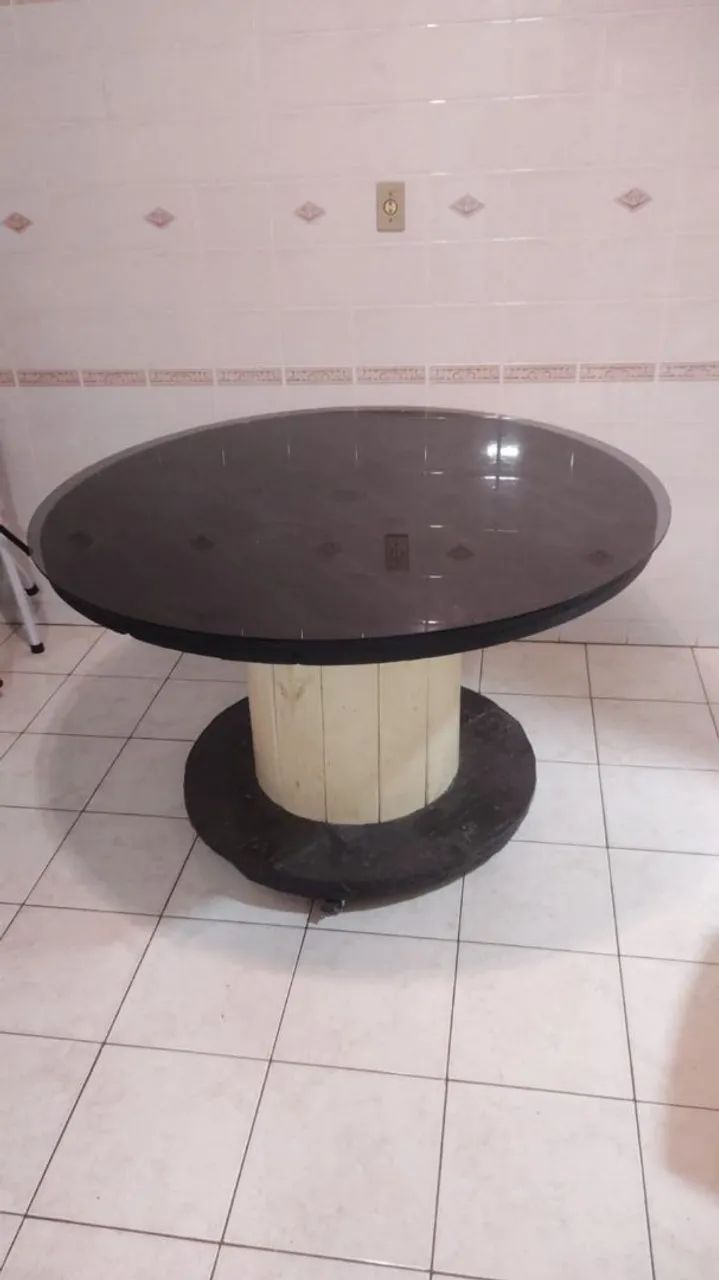Mesa de carretel rústica com vidro  - Foto 2