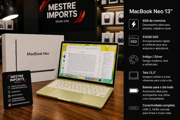 MacBook Neo 13 Polegadas 8GB RAM 512GB SSD Indigo Silver Novo Lacrado